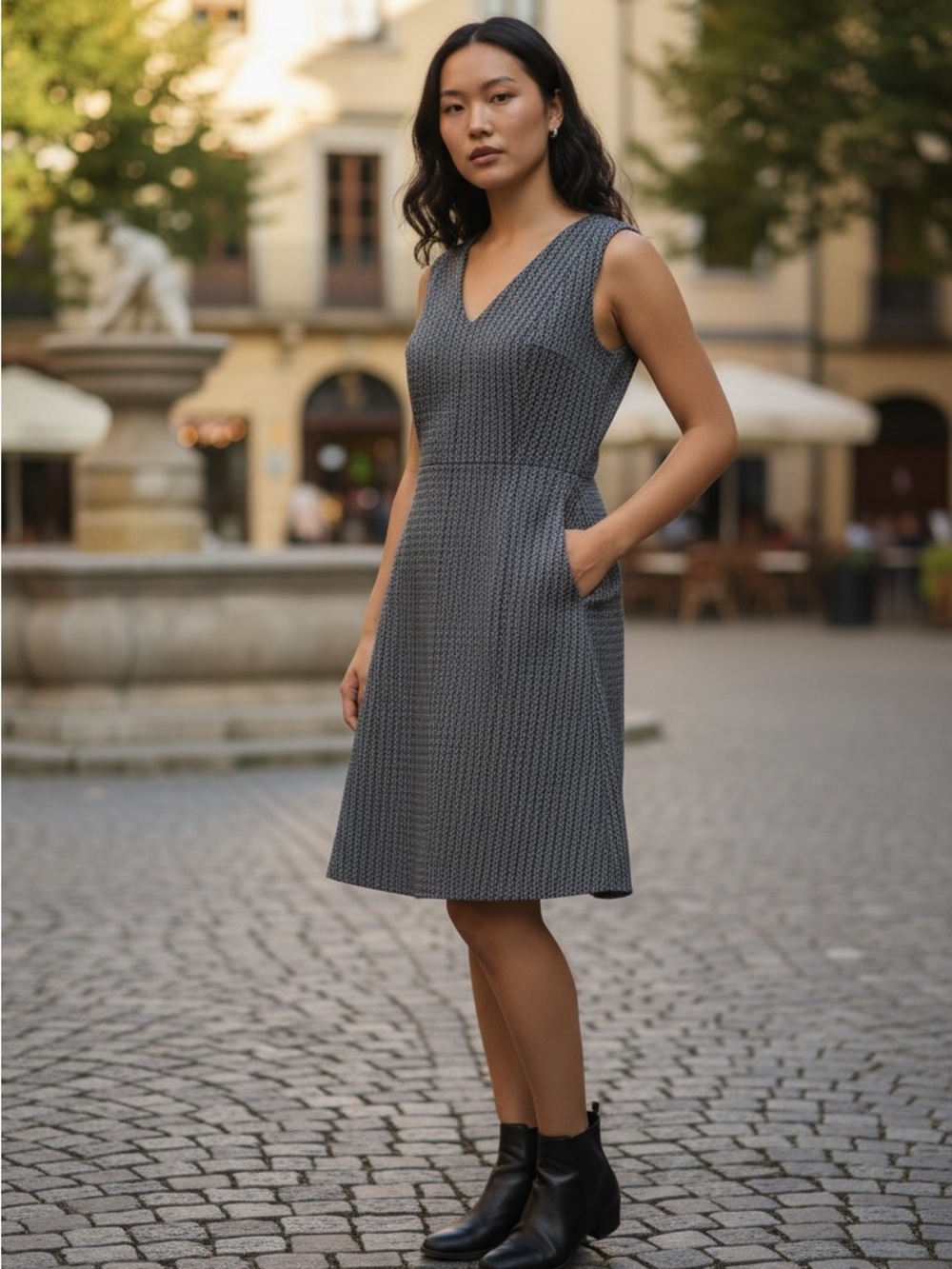 Theory Gray Print Professional Career A-Line Dress Size 2